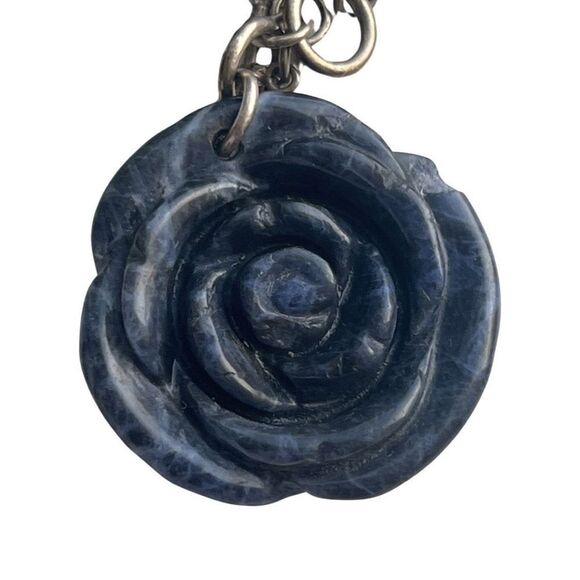 Vintage Genuine Blue Lapis Rose Pendent 925 Toggle Leather Choker Necklace - Picture 13 of 14